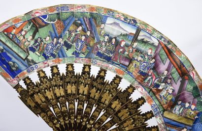 null A day in the palace, China, 19th century
Folded fan, the double sheet of paper...