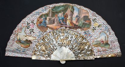 null Le récit du voyage, ca. 1740-1750
Folded fan, the skin sheet painted on a blue...