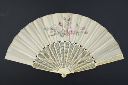 null Roses and lilacs, circa 1860-1880
Folded fan, the cream silk leaf painted with...