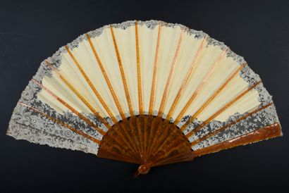 A.Ravaux Nymphs in the undergrowth, circa 1890-1900 Folded fan, the skin sheet painted...