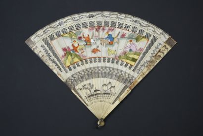 null The Hunting Party, China, 17th century
Broken type fan of bone pierced and painted...