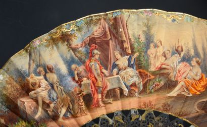  Telemachus and Calypso, ca. 1850 Folded fan, the wallpaper sheet of a warrior in...