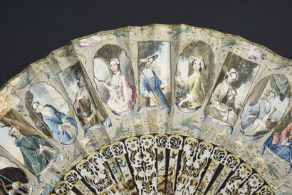 null Le calendrier de la mode, vers 1750-1760
Éventail plié, la feuille en peau peinte...