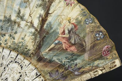 null Pomme d'or, ca. 1740-1750
Folded fan, the skin sheet painted with gouache of...