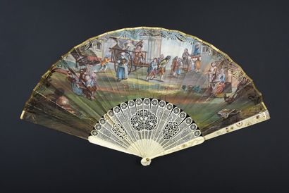 null Parisian market, circa 1760
Rare folded fan, the double sheet of paper painted...