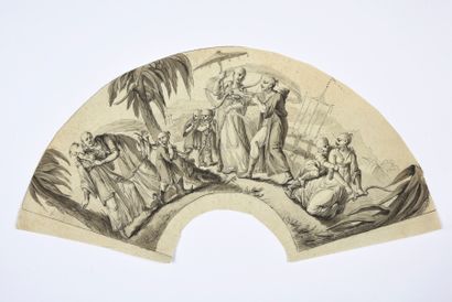  Dreamed Vision of the Indies, ca. 1800 Paper fan leaf. Drawing in ink and wash....