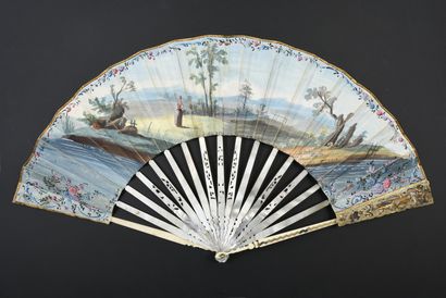 null A Wreath for You, ca. 1780
Folded fan, the skin sheet lined with paper, and...