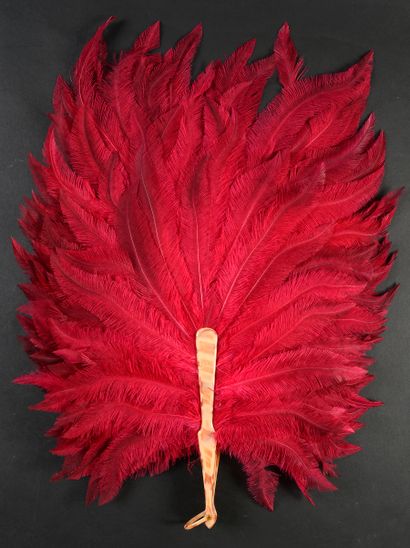  Rose, circa 1900 Fan made of ostrich feathers (blondines) tinted in fuchsia pink....
