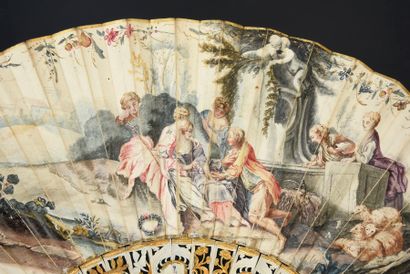 null Les charmes de la vie champêtre, circa 1750
Folded fan, the leaf in skin, mounted...