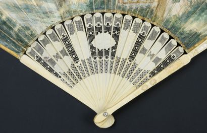  The silk trade, China, 18th century Rare folded fan, the leaf made of skin-lined...