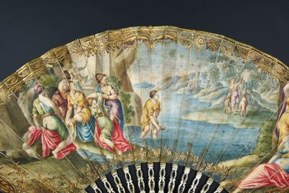  Actaeon and Diana, 19th century Folded fan, the skin sheet painted with gouache...