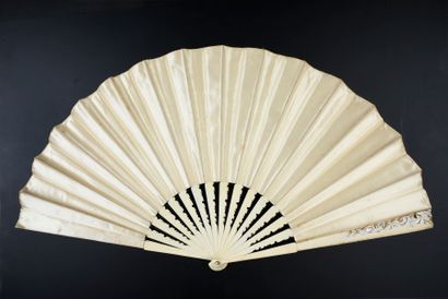 M. GRIVAZ The flight of butterflies, circa 1890 Folded fan, the cream satin leaf...