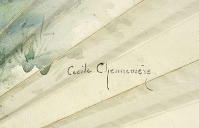 Cécile Chennevière L'inspiration, vers 1890
Grand éventail, la feuille double en...