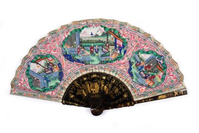 null Chinese pagoda, China, 19th century
Large fan, the double sheet painted with...