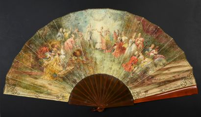  Grand Ball in the Garden, circa 1890 Large fan, the painted skin leaf of a couple...