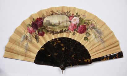 null View of Munich, ca. 1870
Folded fan, the buff silk sheet painted with a broad...