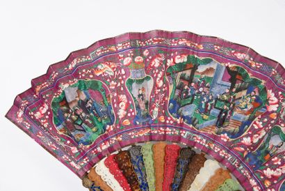  Forty figures, China, 19th century Folded fan, the double sheet of paper painted...