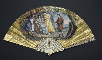 null The Audience, ca. 1820
Folded fan, the silk leaf richly embroidered with flowers...