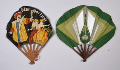 null ALCOHOLS - Two folded fans, one for Vera Mint de Ricqlès and the other for Fort...