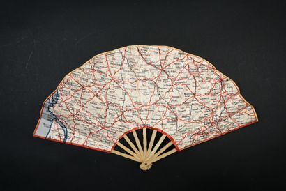 null ALCOHOLS - Folded fan, double sheet of paper printed with a map of the southwest...