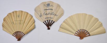 null CHAMPAGNE - Set of three folded fans for champagne, one of balloon shape illustrated...