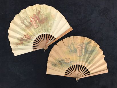 null RESTAURANT PALMARIUM - Two fans, the leaves in paper printed with a gallant...