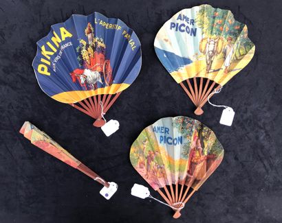 null ALCOHOLS - Four fans circa 1940 - for the "Amer Picon". Reverse for the "Pikina"...