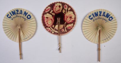null ALCOHOLS - Set of three sunburst fans, for the Cinzano brand, all decorated...