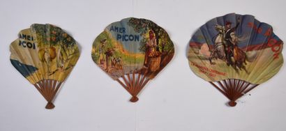null 
ALCOHOLS - Set of three folded balloon-shaped fans, the double leaves for Amer...