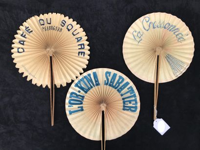 null ALCOHOLS - Three fans opening in the sun, one for "L'Or-Kina Sabatier", another...