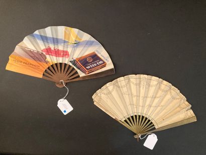 null ALCOHOLS and TOBACCOS- Two folded fans, paper sheet, one for the digestif "La...