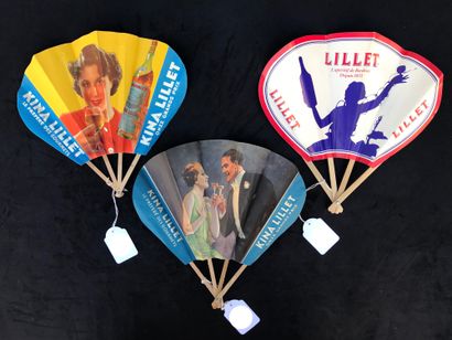 null ALCOHOLS - LILLET - Three folded fans of which one with a couple toasting, another...