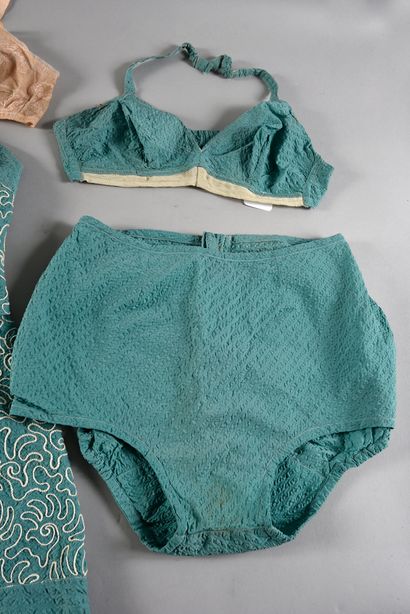 null Women's bathing suits and underwear, first half of the 20th century, green crepe...