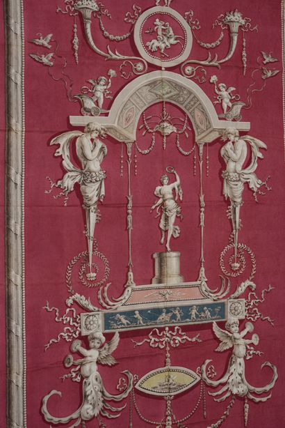  Panneau de tenture en toile imprimée, style Louis XVI, vers 1930, impression polychrome...
