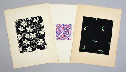 null Set of fabric models for fashion, approx. 1940-1970, gouache and ink on paper;...