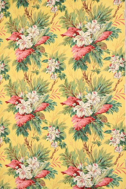 null Printed satin film, circa 1960, beautiful print on cotton in about fifteen colours;...