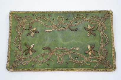 null Flap clutch bag, Louis XV period, large green moiré de Tours embroidered with...