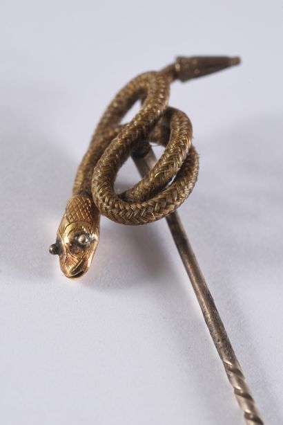 null Tie pin with braided hair, second half of the 19th century, tie pin in gold...