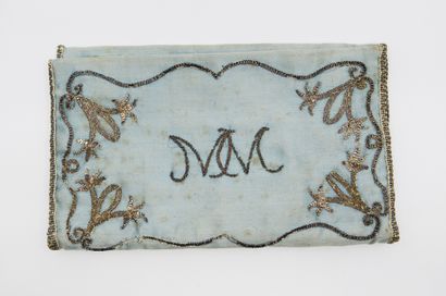 null Embroidered pouch, token of affection, Louis XVI period, azure blue satin embroidered...