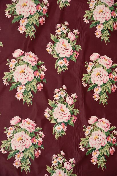 null Métrage de chintz, vers 1950 -1960, impression à la planche sur percale ; décor...