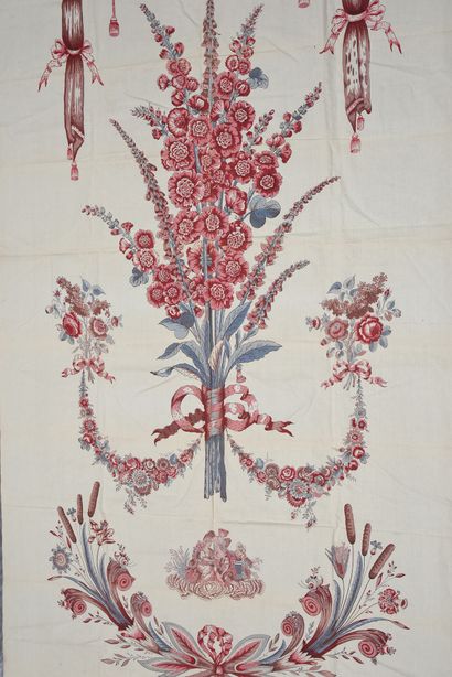  Panneau de tenture en toile imprimée, style Louis XVI, vers 1930, impression à la...
