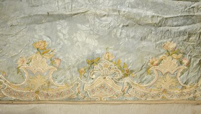 null Part of a Regency dress bottom mounted as a valance around 1900, light blue...