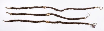null Three watch chains made of braided hair, second half of the 19th century, braids...