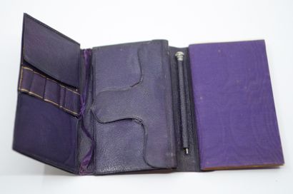 null Notebook case, mid-19th century, pocket in plum basane with gold embossed rocaille...