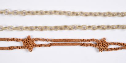 null Two long necklaces in braided grey hair, 19th century, the most remarkable being...