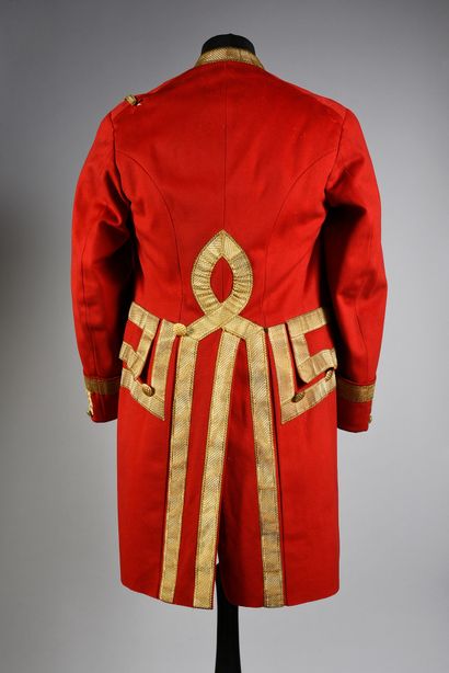 null Livery garment, England, early 20th century, red woollen basque dress with large...