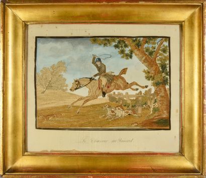 Fox hunting, embroidery, after C Vernet,...