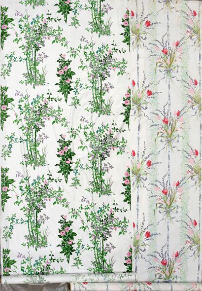 Two yards of printed cotton canvas and satin,...