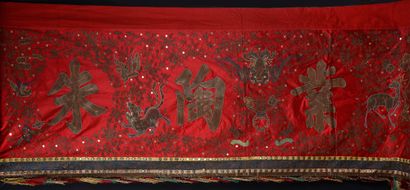 null Important embroidered headband, Indochina, circa 1930, embroidered red satin...