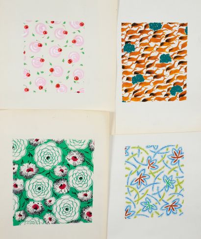 null Set of fabric models for fashion, most of them around 1970, gouache and ink...